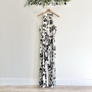 Eliza J Black Cream Floral Halter High Low Maxi Dress Size 8 P8006